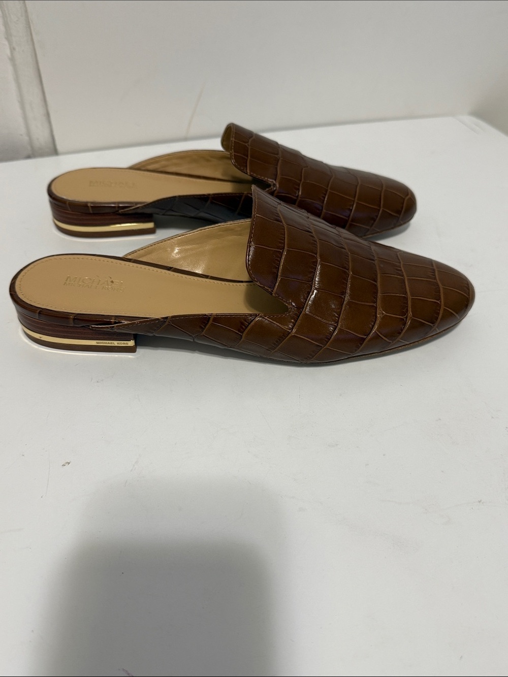 Michael Kors Brown Croc-Embossed Slip-On Loafers - Picture 2 of 10
